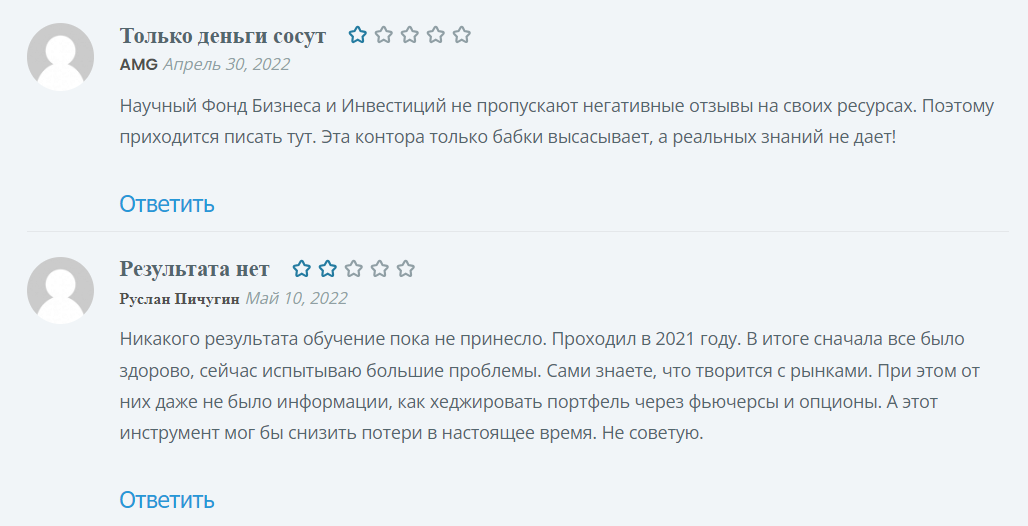 научный фонд бизнеса и инвестиций обман